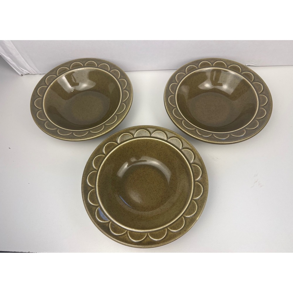 Three vintage Homer‎ Laughlin Sheffield Granada avocado green bowls